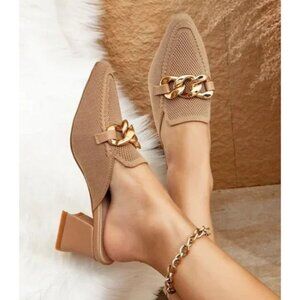 Newbella Mousse Fit Pointed Toe Block Heeled Mules Women's Size 8 in Apricot NIB